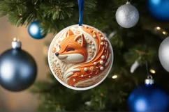 Round Fox Christmas Ornament Sublimation PNG Product Image 4