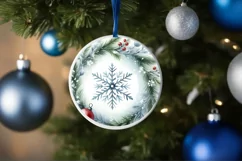 Watercolor Snowflake Round Christmas Decoration PNG Product Image 4
