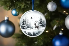 Reindeer Winter Scene Round Ornament Sublimation PNG Product Image 1