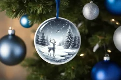Reindeer Winter Scene Round Ornament Sublimation PNG Product Image 4