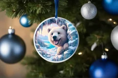Pastel Bear Icy Round Ornament Sublimation PNG Product Image 1