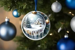 Winter Scene Round Ornament Sublimation PNG Product Image 1
