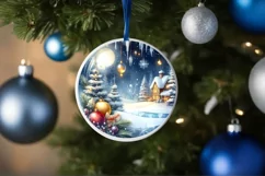 Winter Scene Round Ornament Sublimation PNG Product Image 4