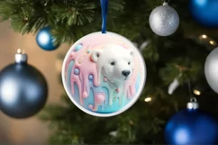 Pastel Polar Bear Melting Round Ornament Sublimation PNG Product Image 4