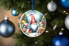Colorful Gnome Round Ornament Sublimation PNG Product Image 4