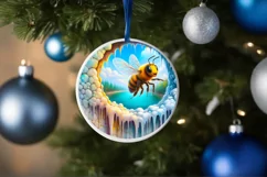Melting Ice Bee Round Ornament Sublimation PNG Product Image 1