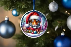 Tiger Portrait with Santa Hat Round Sticker Sublimation PNG Product Image 4