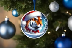 Tiger Portrait with Santa Hat Round Sticker Sublimation PNG Product Image 4