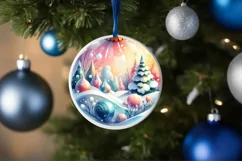 Gnome Winter Scene Round Ornament Sublimation PNG Product Image 1
