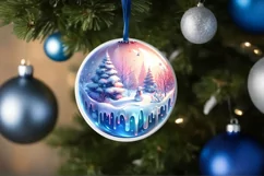 Gnome Winter Scene Round Ornament Sublimation PNG Product Image 1