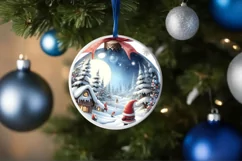 Gnome Winter Scene Round Ornament Sublimation PNG Product Image 1