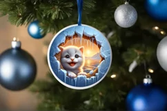 Icy Kitten Round Ornament Sublimation PNG Product Image 1