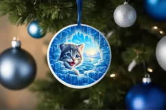 Melting Ice Kitten Round Ornament Sublimation PNG Product Image 1
