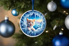 Icy Kitten Round Ornament Sublimation PNG Product Image 1