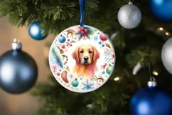 Colorful Gnomes and Dog Round Ornament Sublimation PNG Product Image 1