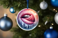 Sexy Lips Winter Scene Round Ornament Sublimation PNG Product Image 4