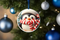 Christmas Penguin Round Ornament Sublimation PNG Product Image 4