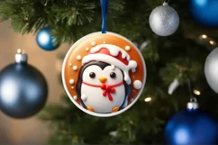 Christmas Penguin Round Ornament Sublimation PNG Product Image 4