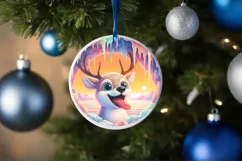 Colorful Pastel Cow Portrait Winter Scene Round Sticker Product Image 4