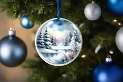 Sleigh Winter Scene Round Ornament Sublimation PNG Product Image 4