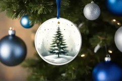 Christmas Tree Round Ornament Sublimation PNG Product Image 1