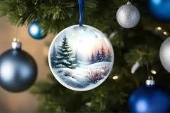Forest Winter Scene Round Ornament Sublimation PNG Product Image 1