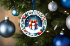 Gift Winter Scene Round Ornament Sublimation PNG Product Image 4