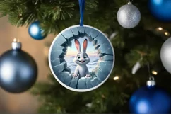Icy Wall Rabbit Round Ornament Sublimation PNG Product Image 4