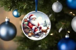 Santa Round Ornament Sublimation PNG Product Image 1