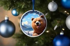 Snow Wall Bear Round Ornament Sublimation PNG Product Image 1