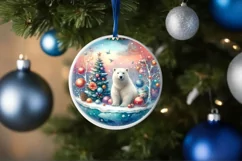 Colorful Winter Polar Bear Round Ornament Product Image 1