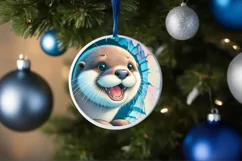 Melting Ice Otter Round Ornament Sublimation PNG Product Image 4