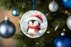 Penguin Round Ornament Sublimation PNG Product Image 1