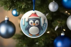 Round 3D Penguin Christmas Ornament PNG Product Image 4