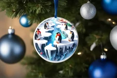 Watercolor Snowflake Round Christmas Decoration PNG Product Image 4