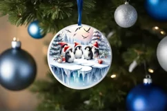 Winter Scene with Penguins Christmas Ornament Sublimation Product Image 4