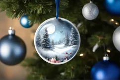3D Winter Flowers Round Ornament Sublimation PNG Product Image 1