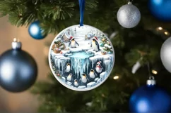 Winter Scene with Penguins Christmas Ornament Sublimation Product Image 1