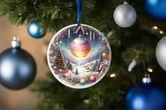 Colorful Pastel Christmass Scene Round Ornament Sublimation Product Image 4