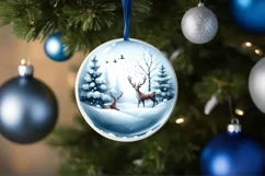 3D Winter Reindeer Round Ornament Sublimation PNG Product Image 4