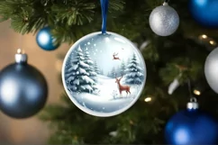 3D Winter Reindeer Round Ornament Sublimation PNG Product Image 4