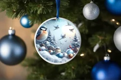 3D Winter Birds Round Ornament Sublimation PNG Product Image 4