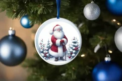 Santa Winter Scene Round Ornament Sublimation PNG Product Image 4