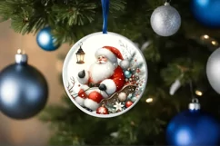 Santa Round Christmas Ornament Sublimation PNG Product Image 1