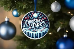 3D Winter Christmas Stars Round Ornament Sublimation PNG Product Image 1