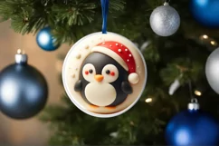 penguin Round Christmas Sticker Sublimation PNG Product Image 1