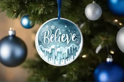 Believe White Christmas Round Ornament Sublimation PNG Product Image 1