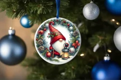 Christmas Gnome Round Ornament Sublimation PNG Product Image 4