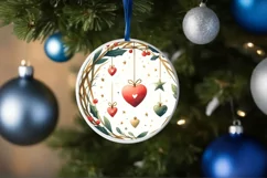 Joyful Hearts White Christmas Round Ornament Sublimation PNG Product Image 4