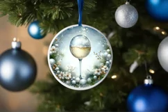 Winter Scene Champagne Round Christmas Ornament Sublimation Product Image 4